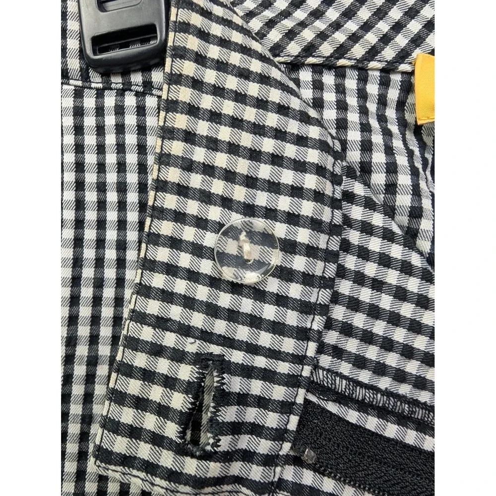 St. John Pants Women 4 Black White Gingham Straight Leg Gold Logo Trousers